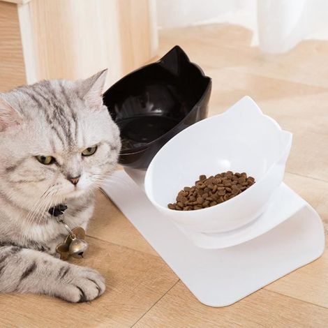 Gamelle pour chat,double pour chat Bol avec support Gamelle anti-débordement pour chat noir et blanc (1/3)