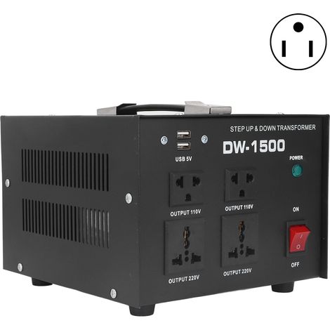 Transformateur de puissance 1500W convertisseur de tension AC 110-120V / 220-240V entrée réglable avec prise américaine, abaisseur et élévateur (1/5)