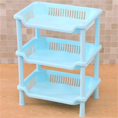 Étagère de Salle de Bain 3 Étages PP Pieds à Sol Bleu Quadrilatère: Rack de Stockage pour Débarras Placards Garage