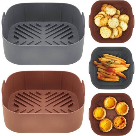 quadratische Silikon Backmatten für Heißluftfritteusen (20,8 cm) 2er Set Wiederverwendbar für 4 8 Liter Heißluftfritteusen Ersetzt Backpapier für (1/5)