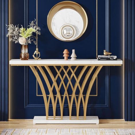 Console dorée moderne - Table d'entrée élégante pour couloir ou salon - Meuble décoratif raffiné (1/5)