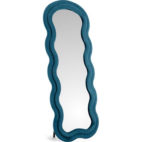 Specchiera da Terra 170x70 cm Design Ondulato Rivestita in Velluto con Supporto in Metallo Specchio Figura Intera Moderno per Camera da Letto Soggiorno Cabina Armadio Petrolio