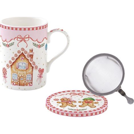 Coffret Tisaniere En Porcelaine Avec Filtre Inox Sweet Christmas - Pozzi Milano Spa