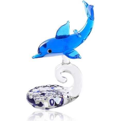 Figurine décorative en verre bleu, élégant objet de décoration pour salon, étagère et bureau, cadeau raffiné artisanal (1/5)