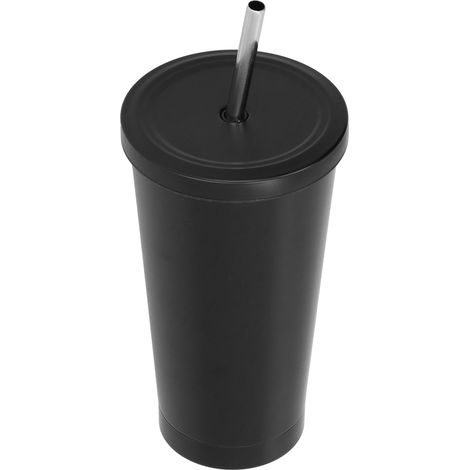 500 ml kleiner Vakuum-Kaffeebecher mit Strohhalmdeckel für Zuhause, Büro und Reisen, Schwarz (1/5)