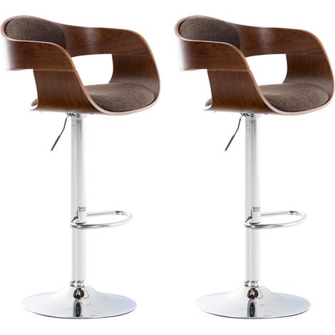 Set di 2 sgabelli da bar dal design scandinavo in tessuto marrone e struttura in legno color noce 100004249