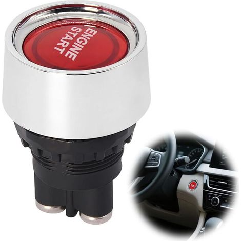 1PC Bouton Poussoir 12V, Bouton de Démarrage du Moteur de Voiture DC 12V 50A, Interrupteur D'allumage à Démarrage par Pression, Interrupteur Poussoir pour Voiture Camion Bateau (Rouge)