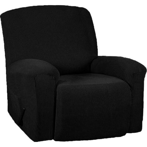 Housse de fauteuil relax extensible, housse de canapé élastique, jacquard spandex, housse de siège avec fixation basse, noir, 1 pièce, couvre-meuble ajustable. (1/3)