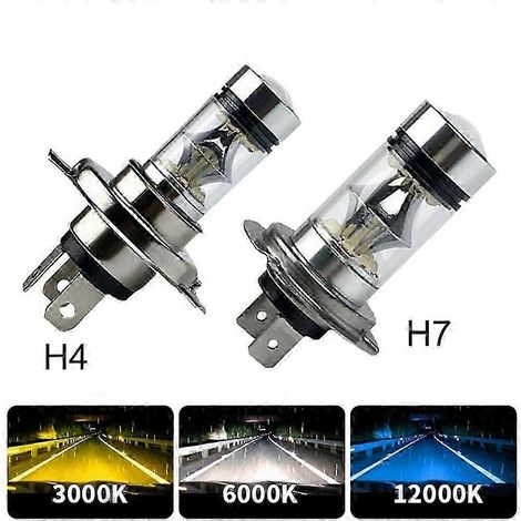 ampoules LED H7 H4 super lumineuses 100 W pour phares antibrouillard/feux de jour, feux de route/croisement, blanc 6000 K, compatibles H8 H9 H11 9005 9006 pour voiture, 12 V, 4300 K (équivalent 3000 K (1/5)