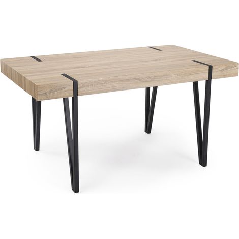 Home Heavenly® Mesa de Comedor Alem – Diseño Moderno con Tapa MDF Melamina y Patas Metálicas, Capacidad 6 Personas, Ideal para S Color : Roble claro (1/4)