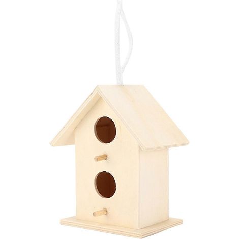Nichoir en bois naturel à peindre soi-même, décoration écologique et sûre pour le jardin ou la terrasse, avec cordelette de suspension. (1/5)