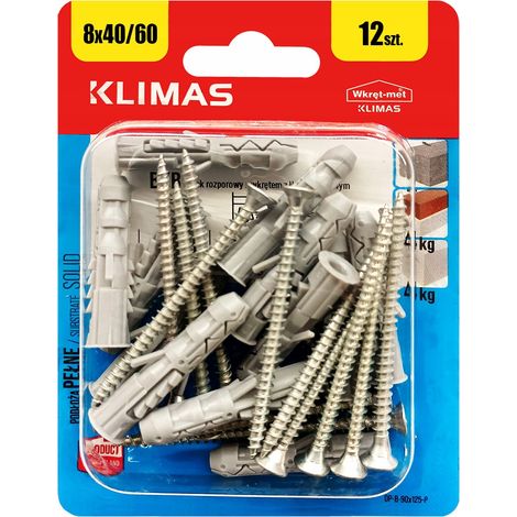 Chevilles A Expansion Klimas 8 x 40 Avec Vis 4 x 60, PZ2, Blister De 12