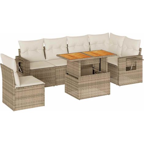 Set sofás de jardín 7 piezas y cojines ratán sintético beige (1/5)