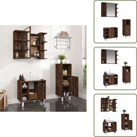 3-tlg. Badmöbel-Set Räuchereiche Holzwerkstoff - Badmöbel Set - Badezimmer Möbel - Waschtisch Schrank - Spiegelschrank - Standregal (1/5)