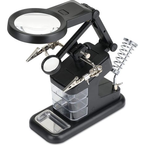 3X/4.5X/25X Multifonctionnel Troisieme Main, avec Loupe sur Pied à 10 LED avec Loupe Support de Fer à Souder pour Les Loisirs de Soudage