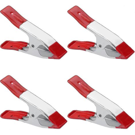 Lot de 4 pinces à ressort métalliques robustes, grandes pinces pour étal de marché avec embouts en caoutchouc pour bâches de camping, travaux manuels de menuiserie, argentées, 6 pouces (1/5)
