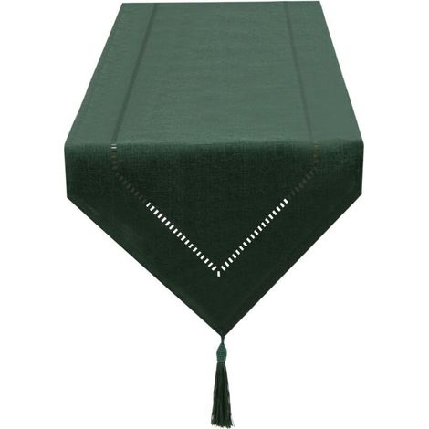 Chemin de Table Lin Vert foncé 32 x 180 cm, Chemin de Table de Haute Qualité, Chemin de Table Uni, Moderne, Facile d'entretien pour Table à Manger, Table Basse, Restaurant, Décoration (1/3)