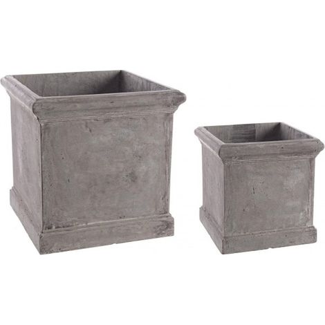 Set 2 PortaVaso Cement Grigio in Argilla Colorata per uso esterno. -Quadrato (1/3)