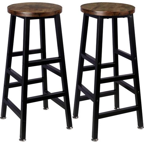 Lot de 2 tabourets de bar ronds à pieds carrés vintage rustique marron facile à assembler pour la maison et la cuisine (1/5)