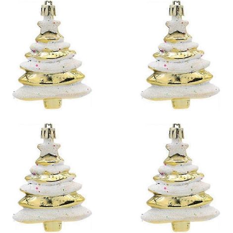 Lot de 4 boules de Noël dorées en plastique, de forme spéciale (8 x 6 cm), en plastique peint. (1/5)