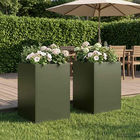 vidaXL Cache-pot de jardin 2 pc Vert olive 40 x 40 x 75 cm (1/5)