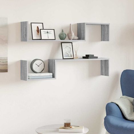 Lot de 2 Étagères murales Étagère de Rangement - Meuble de rangement Sonoma gris 100x15x20cm Bois d’ingénierie BV422373 - BonneVie (1/5)