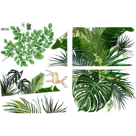 Autocollant mural tropical feuilles de palmier, décor amovible pour portes et murs (vert) (1/5)