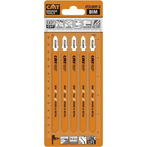 CMT JT318VF-5 5 LAMES POUR SCIE SAUTEUSE EN HSS POUR BOIS/METAL 132X1.7-2.6X10-15TPI (FINE) (1/2)