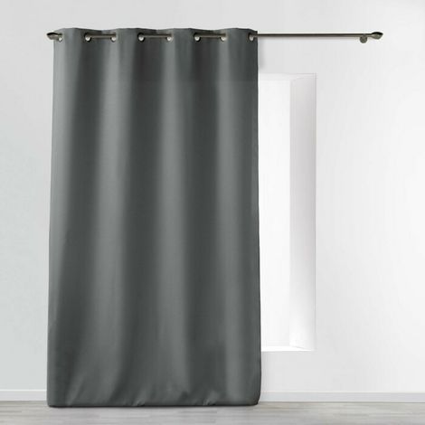 Rideau grande hauteur à œillets 140 x 280 cm – Polyester uni Essentiel Anthracite (1/5)