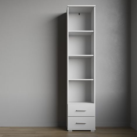 Étagère FAUSKE - 2 Tiroirs - Blanc - Largeur 40 cm, Hauteur 180 cm, Profondeur 34 cm (1/4)