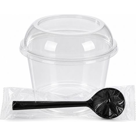 Bol jetable 450 ml, couvercle en dôme, cuillère et papier, 50 sets