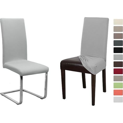 Set of 6 Jersey Chair Covers, Stretch Cotton Bi-Elastic Cover, Choice of Colours, Light Grey (1/5)