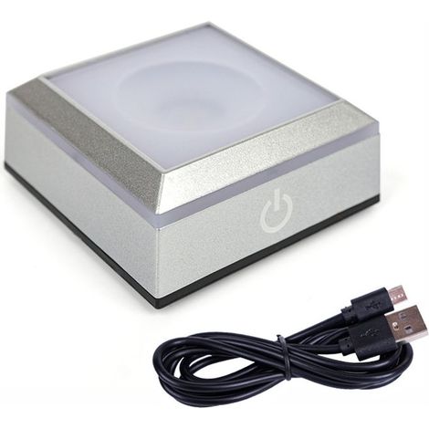 Juego de 1 base de luz LED, soporte de exhibición LED multicolor, soporte de exhibición de luz con 6 modos de iluminación para cristales, vidrio y decoración artística, con interruptor táctil sensible (1/4)