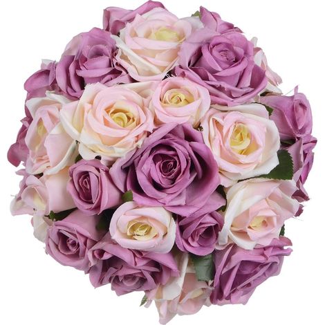 Bouquet De Roses Artificielles - 2 Pièces - 9 Têtes Par Bouquet - Tige En Fil D'Acier Recouvert De Ruban Floral - Blanc
