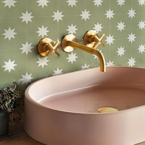 Lot de 10 autocollants de transfert pour carrelage de salle de bain, cuisine, crédence, carrelage mural en vinyle à décoller et à coller - Vert sauge - 15 cm (1/5)