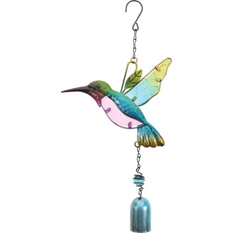 Clochette A Vent - Oiseau Colibri En Verre Et Métal - Décoration Extérieure Jardin Terrasse - Lot De 1 (1/5)
