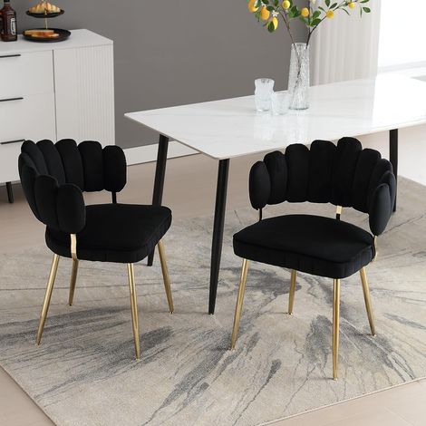 Sessel – 2er-Set moderne Sessel mit blumenförmiger Rückenlehne und abgerundeten Armlehnen, Metallbeine, 58 x 56 x 78 cm, Smaragdgrün