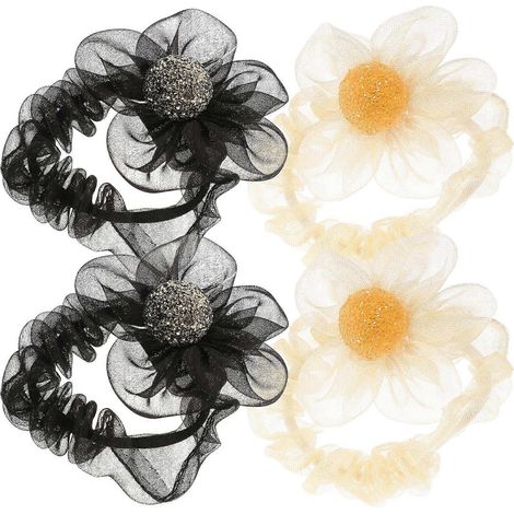 Lot de 4 chouchous à fleurs pour cheveux, accessoires élégants pour cheveux.-8X8CM (1/3)