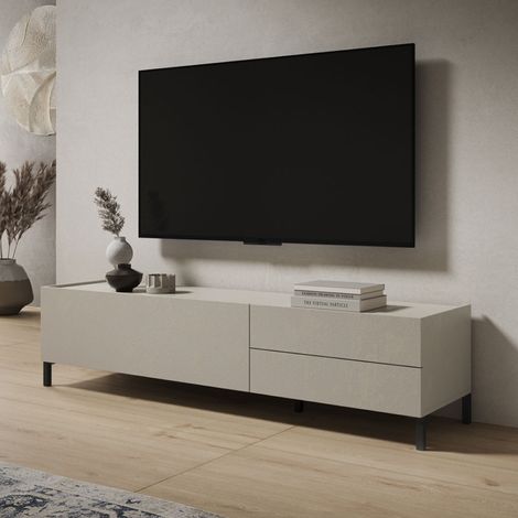 Porta TV in legno 160x40 cm con anta a ribalta e 2 cassetti Grigio HARAS (1/4)