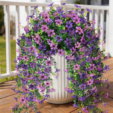 Fleurs artificielles suspendues pour l'extérieur - 2 marguerites en soie avec feuilles d'eucalyptus - Résistantes aux UV pour l'extérieur, la terrasse, la cour, le balcon - Multicolore (1/5)