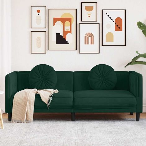 Canapé-Sofa avec coussins 3 places vert foncé velours (1/5)