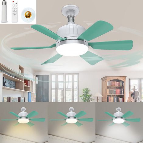 2 ventilateurs de plafond 46 cm, avec lumière et base, 3000-6500K, E27, 6 pales, minuterie à 3 vitesses (cyan-vert) (1/5)