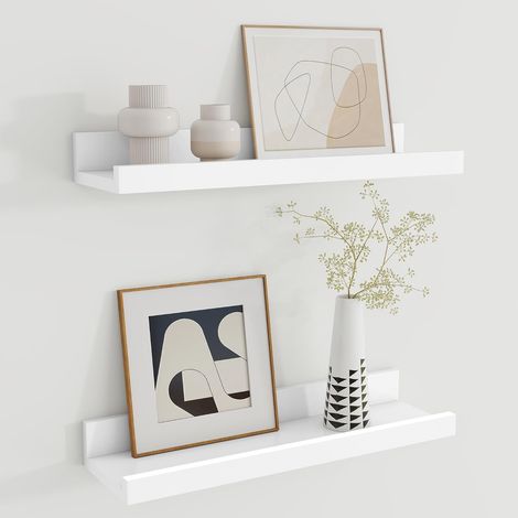 Lot de 2 étagères flottantes de 40 cm, étagère murale en bois blanc avec rebord pour rangement de jouets, étagère murale en bois pour salon, chambre à coucher, études, décoration, livres, cadres photo (1/5)
