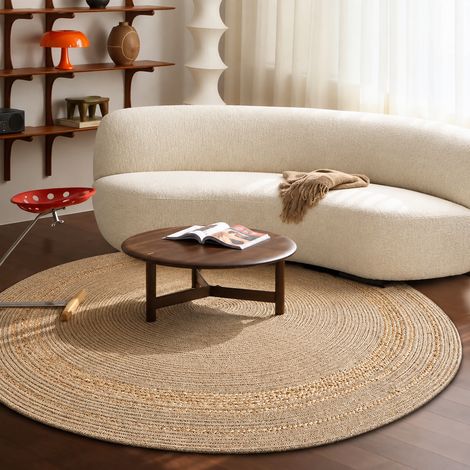Tapis en Jute Naturelle Tissé Main Sailü Rond 180 x 180 cm pour Salon Chambre 7,8 kg – Livraison gratuite
