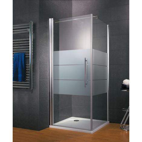 Porte de douche pivotante + paroi de retour fixe, verre 5 mm anticalcaire, profilé aspect chromé, Style 2.0, Schulte, Verre sablé au milieu (dépoli light), 80 x 80 x 193 cm (1/6)