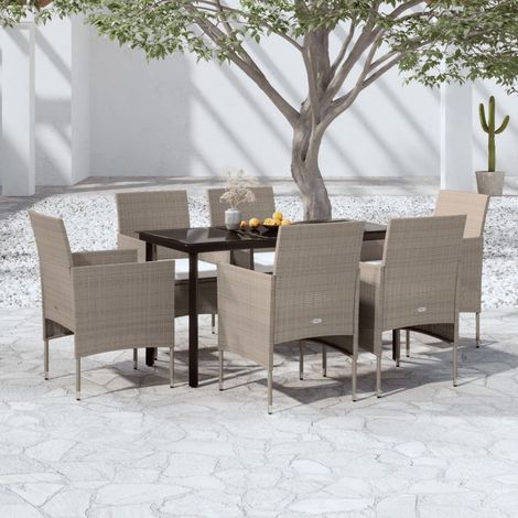 Mobilier de salle à manger de jardin coussins 7 pcs Beige/noir (1/5)