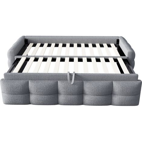 Cama nido tapizada 90/180 x 190 cm en tejido teddy gris con somier de láminas HOMVRA (1/5)