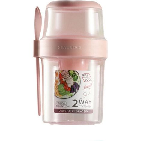 Gobelet à salade minceur à emporter avec cuillère, rose, 310 ml + 560 ml, sans BPA (1/5)
