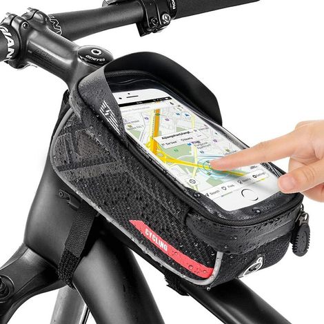 Sacoche Cadre de Velo, Support Telephone Velo étanche Guidon avec Housse de Pluie Imperméable Pochette Rangement Ecran Tactile (1/5)
