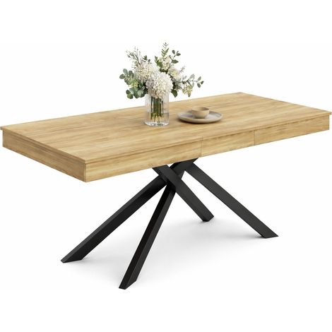 ELVMI Tavolo da Pranzo per 6-8 Persone con Piano Allungabile e Gambe Incrociate in MDF 140-180×80×76 cm Rovere (1/5)